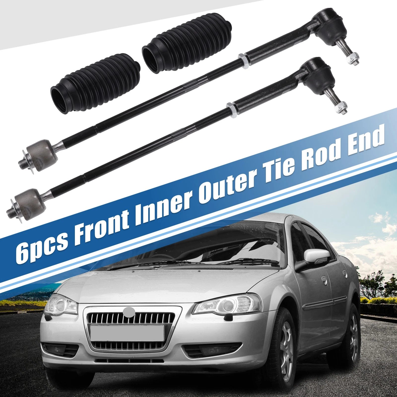 6PCS Front Inner Outer Tie Rod End Links for Dodge Grand Caravan (2008–2020)