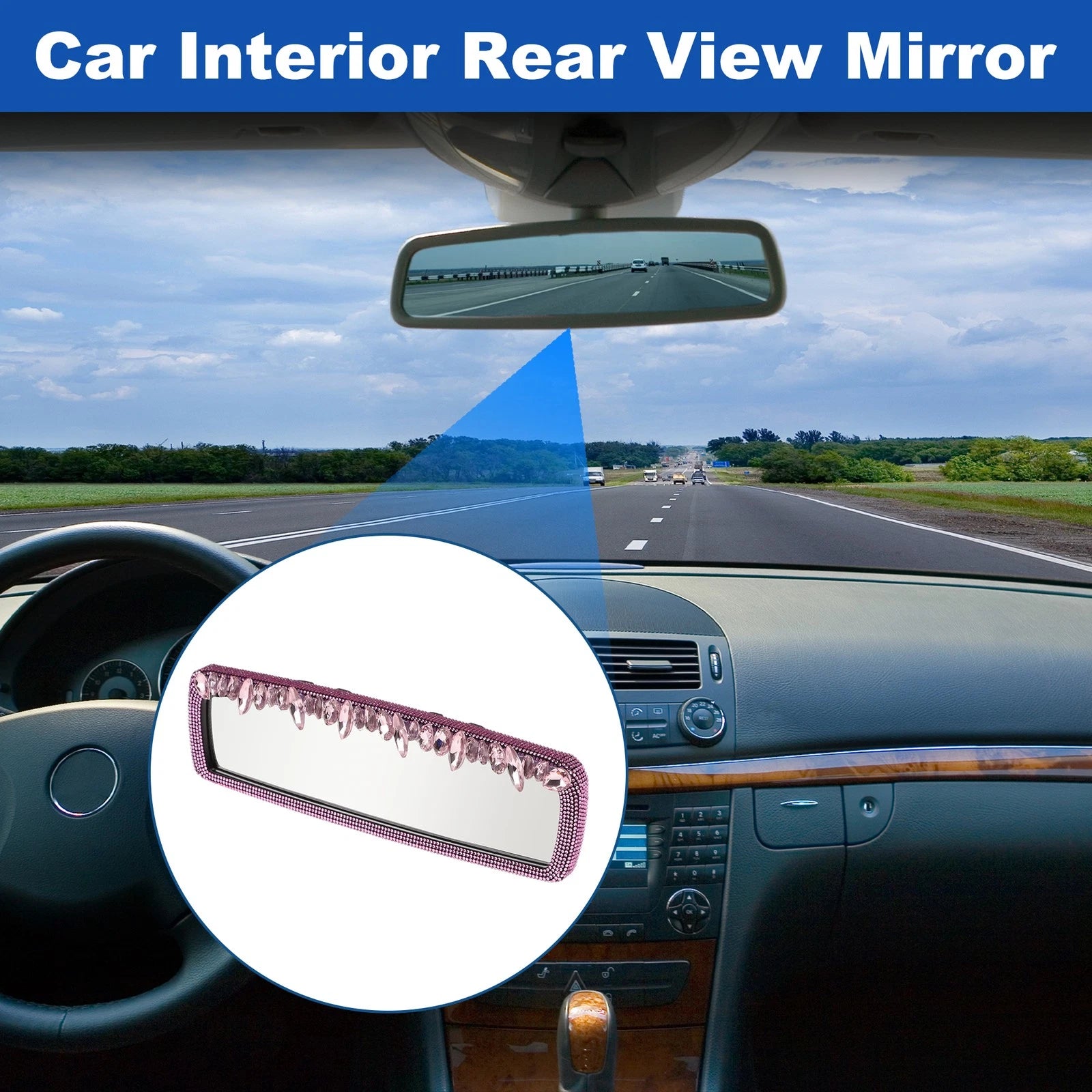 Interior Rearview Mirror Clip-On Rectangle Pink for Universal Fit (1 pcs)