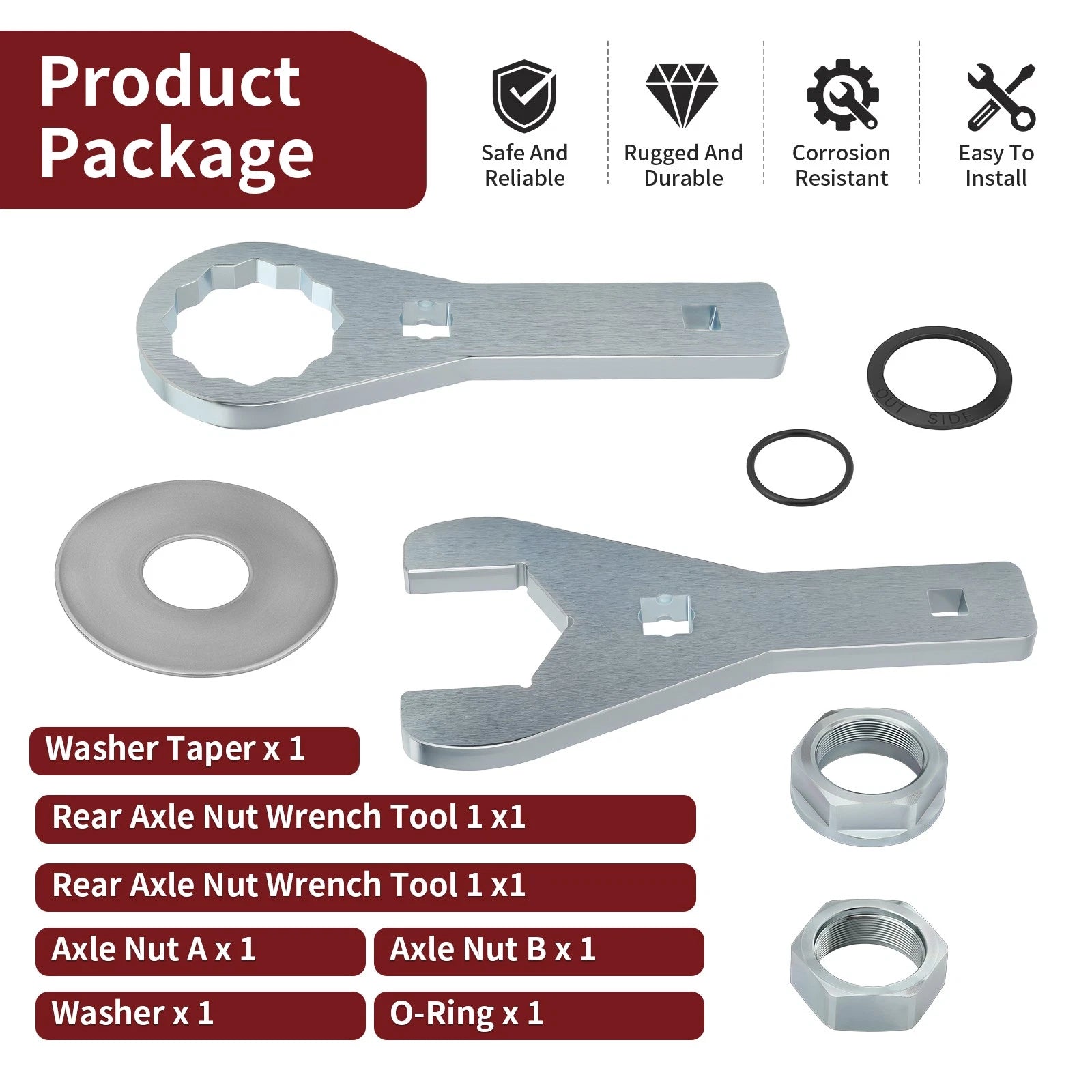 Set of 2 Rear Axle Nut Wrench Tool & Washer Seal for Honda FourTrax 300 (1988–2000)