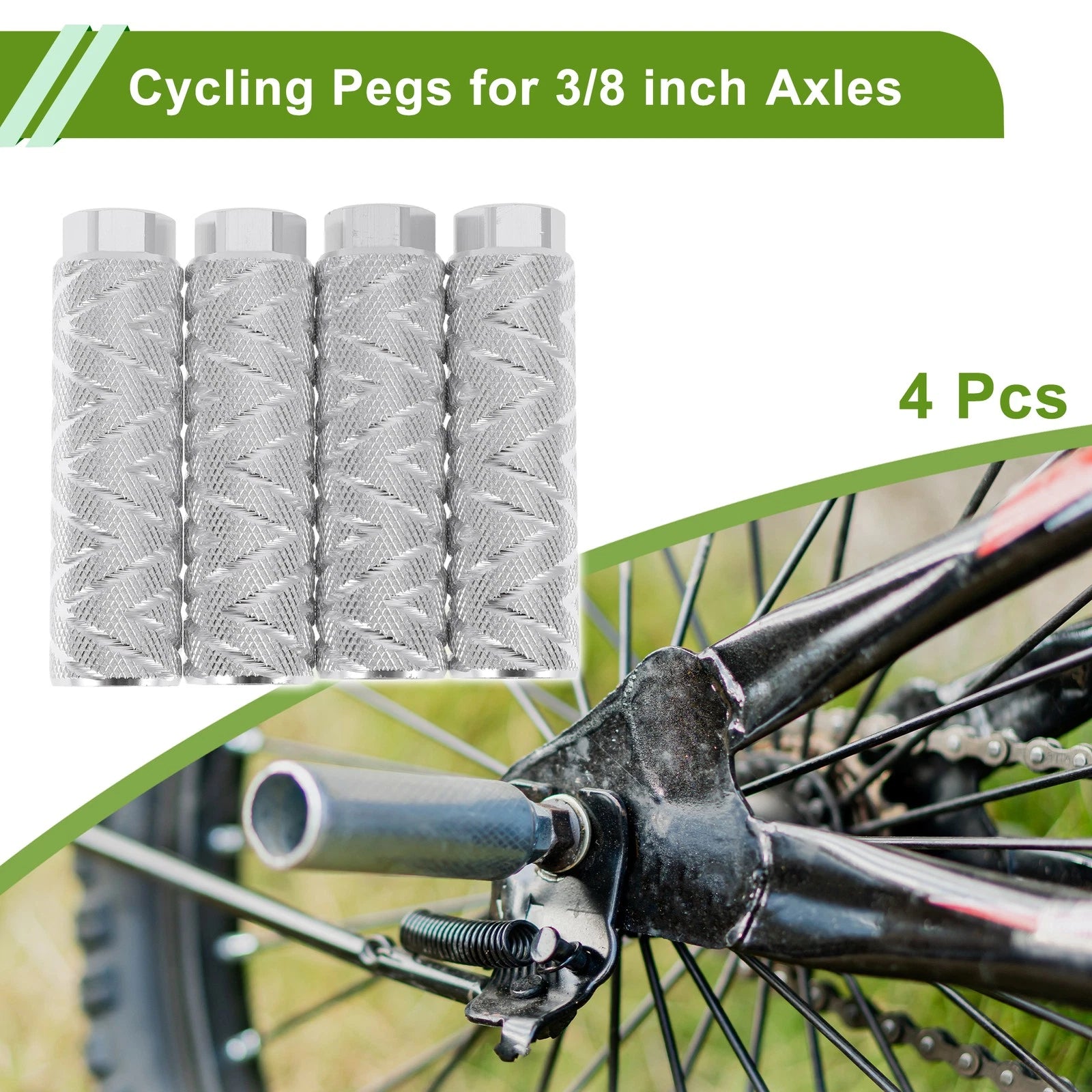 4 Pcs Bike Pegs 100mm Wave Texture Replacement for Silver Tone Cycling