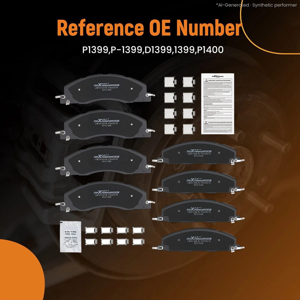 Front & Rear Brake Pads Kit for Dodge Ram 2500/3500 (2009–2010) / Ram 1500 (2012) P1399