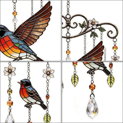 Acrylic Wind Chime with Vibrant Bird Print for Outdoor Patio Decor