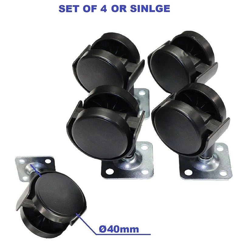 Set of 4 Swivel Wheels on Plate with 360-Degree Rotation