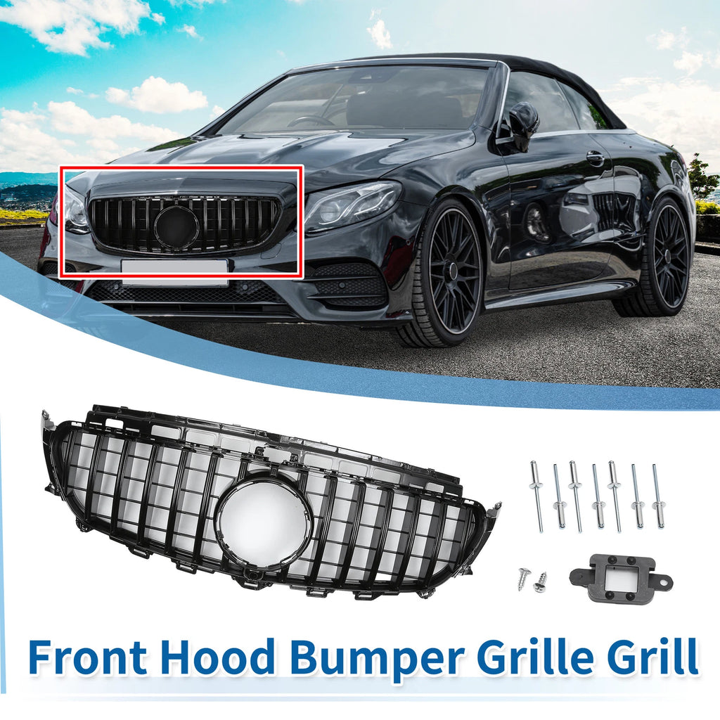 Front Upper Bumper Grille for Mercedes-Benz E200 (2016–2020) Black