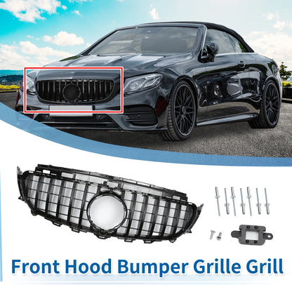 Front Upper Bumper Grille for Mercedes-Benz E200 (2016–2020) Black