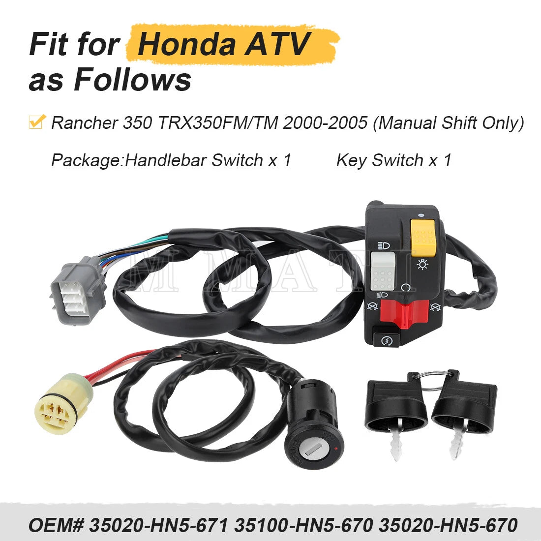 Handlebar Kill Switch & Key Switch for Honda Rancher 350 TRX350TM 2000–2005