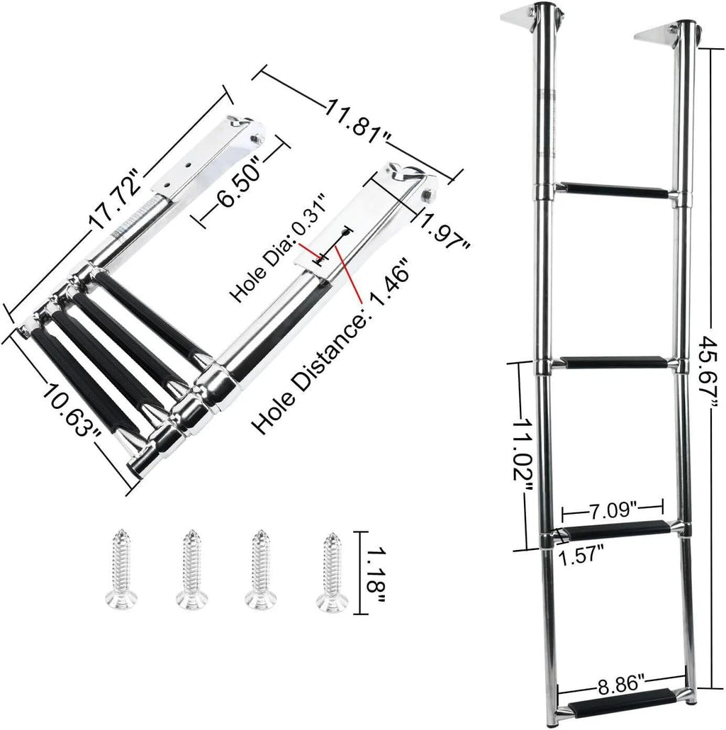4 Steps Stainless Telescoping Boat Ladder for Pontoon (Marine)