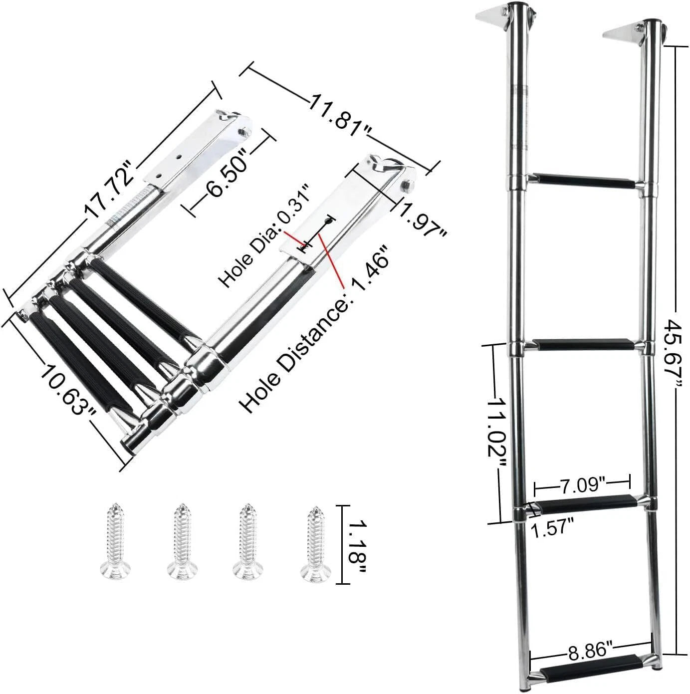 4 Steps Stainless Telescoping Boat Ladder for Pontoon (Marine)