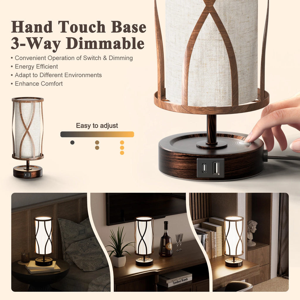 Dimmable Desk Lamp with Touch Control and USB Charging - Bronze Finish