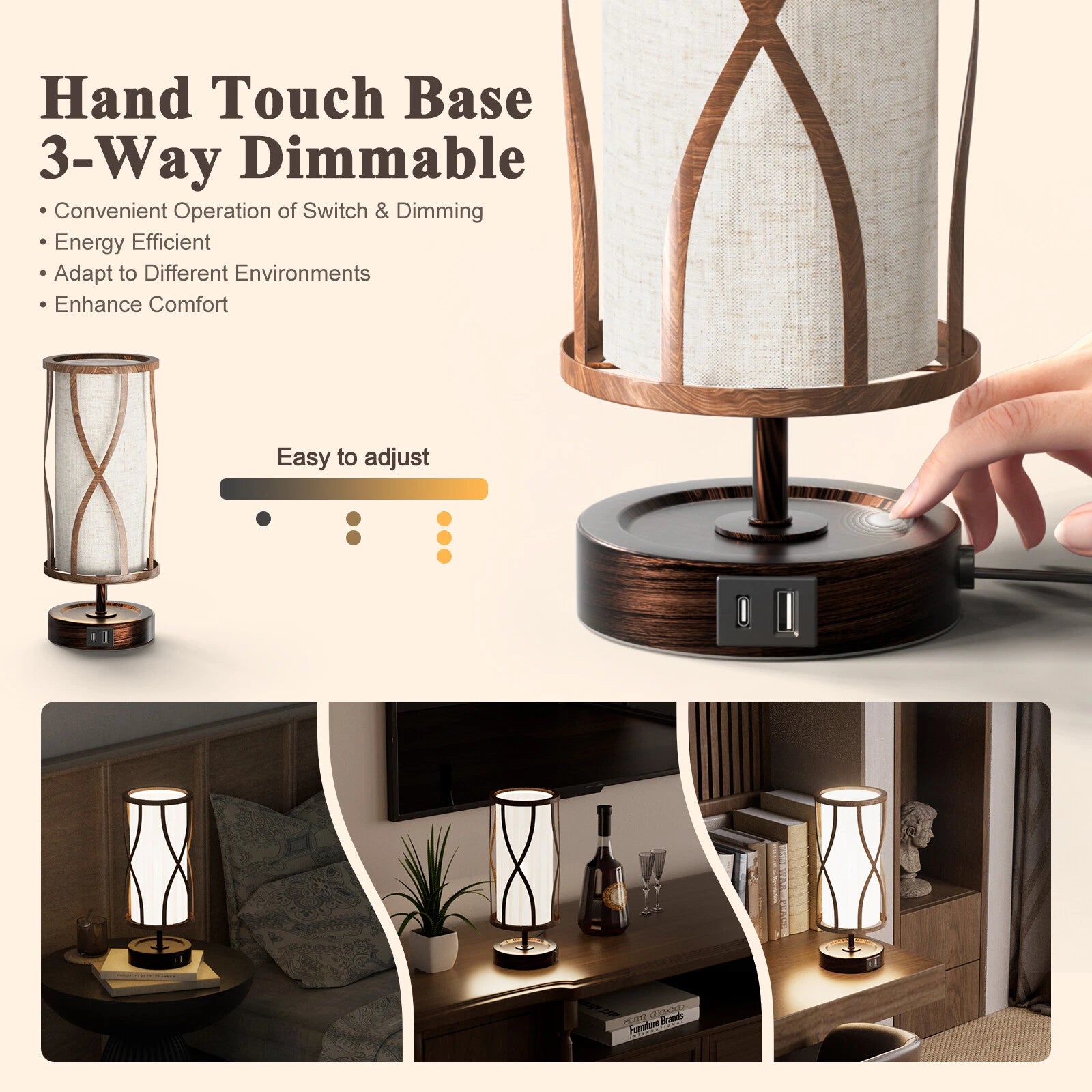 Dimmable Desk Lamp with Touch Control and USB Charging - Bronze Finish