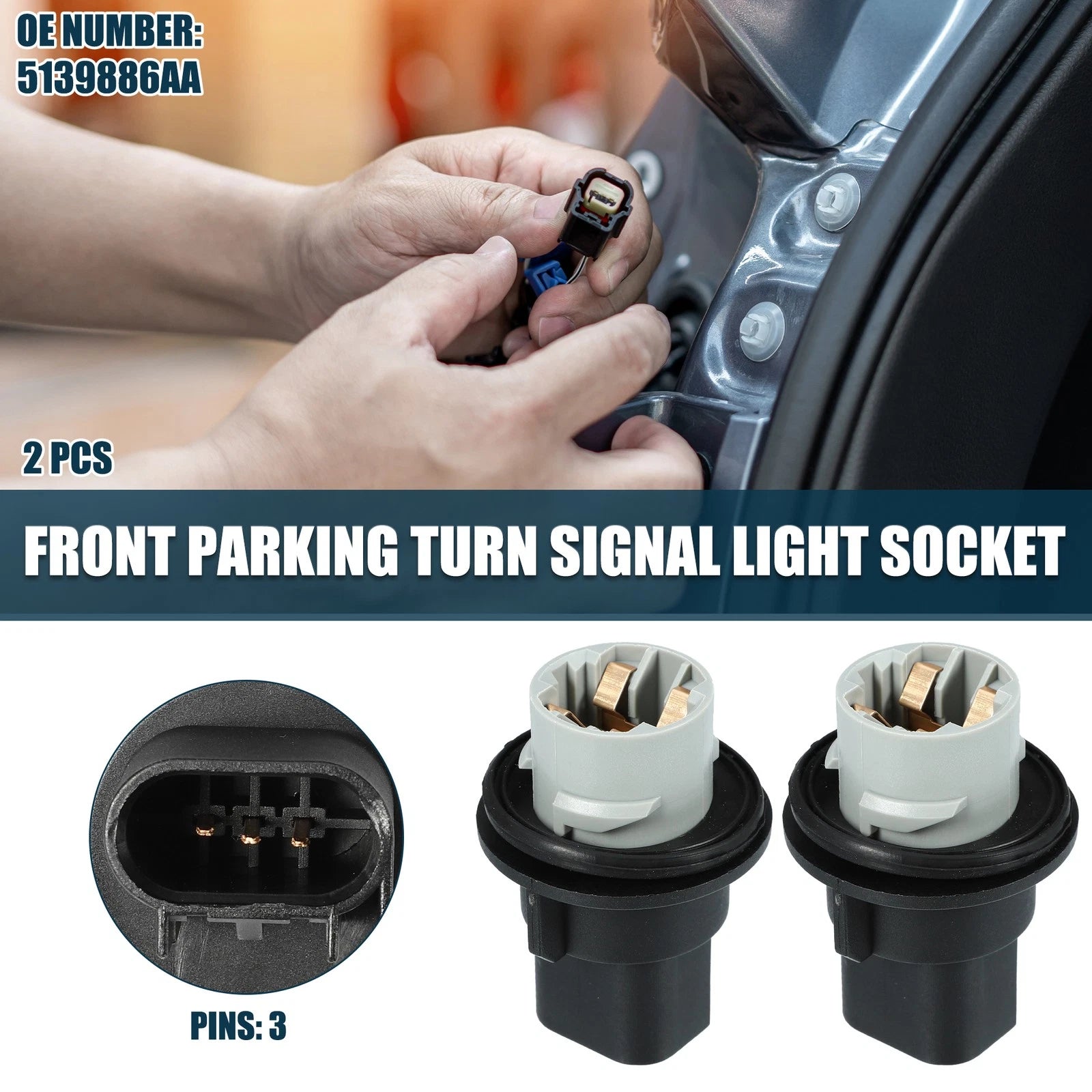 2Pcs Front Turn Signal Tail Light Socket Replacement for Dodge Charger (2006–2018)