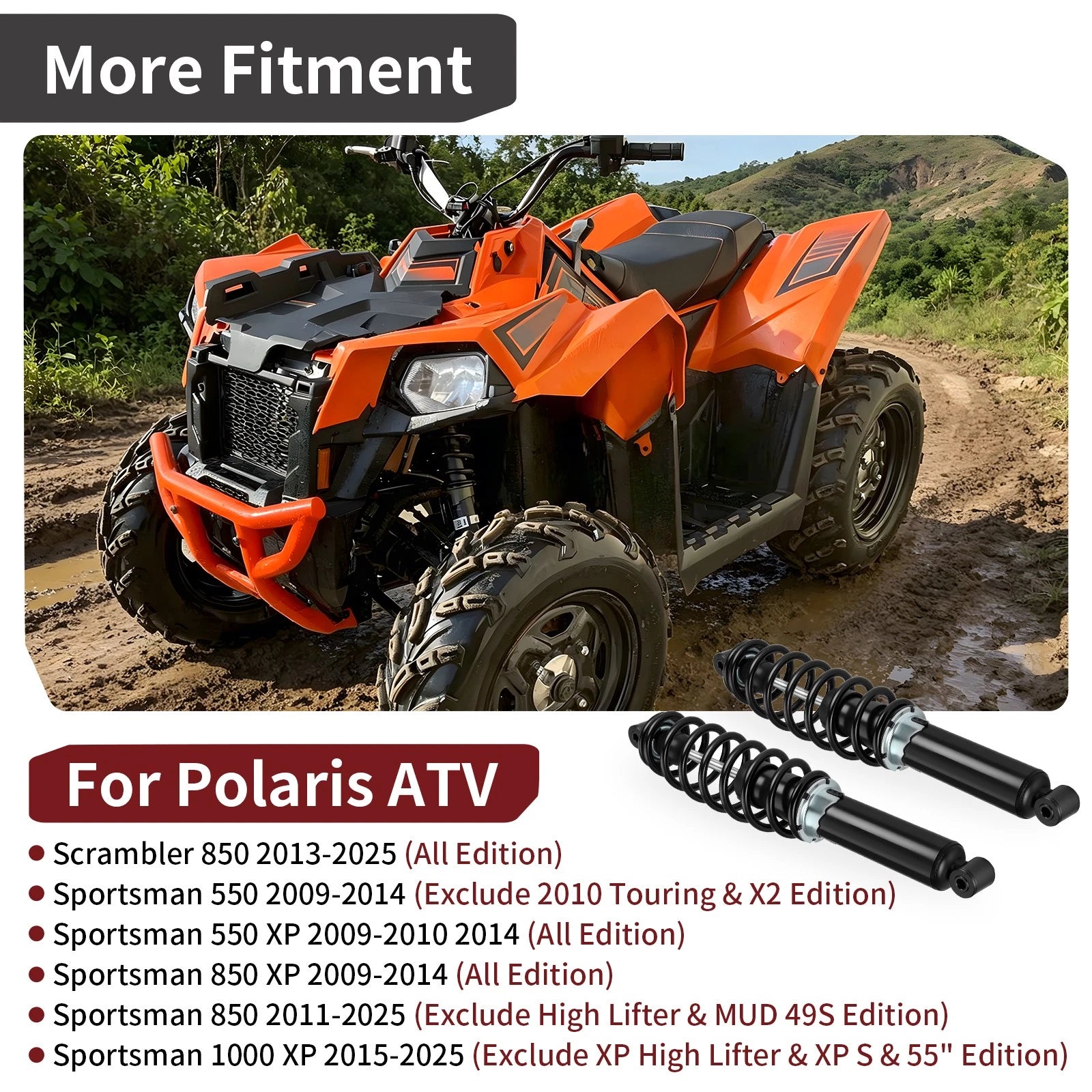 Rear Shock Absorbers Set of 2 for Polaris Sportsman 550 850 / XP 550 850 (2008–2021) 7043463 7043874