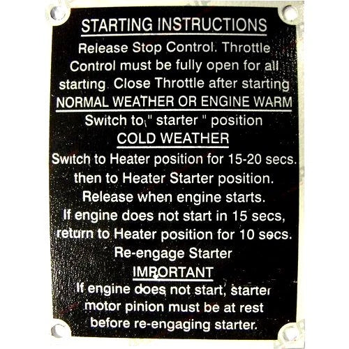 Starting Instruction Plate for Massey Ferguson 135 (1964–Present)