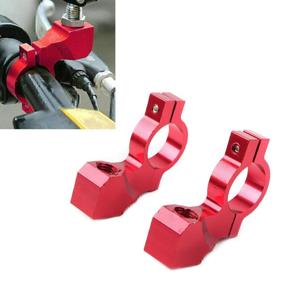 2 Pcs Red 7/8'' Motorcycle Rearview Mirror Handlebar Mount Adapter Bracket Clamp