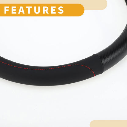 Steering Wheel Cover for Universal Fit (14.37"-14.92") Carbon Fiber Black