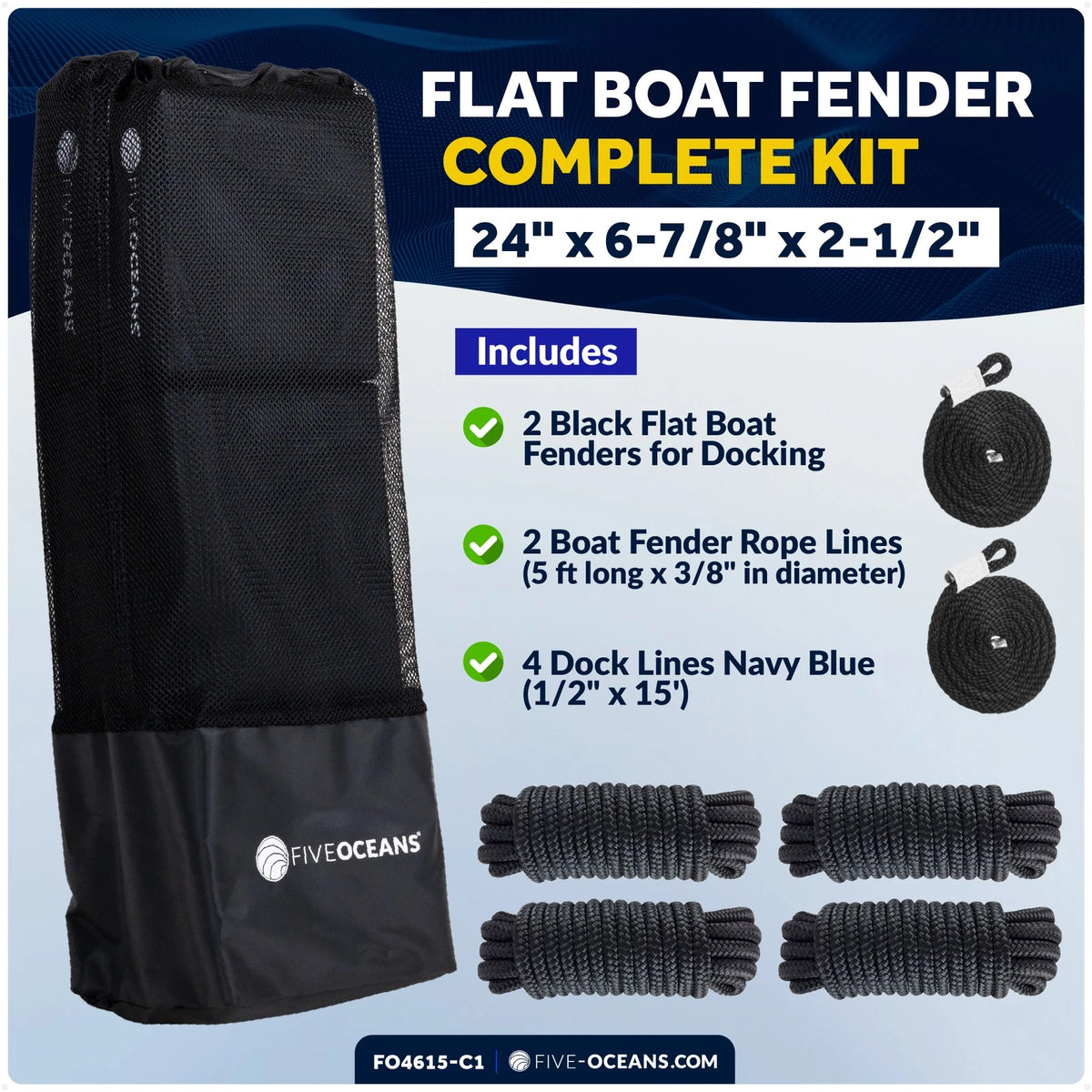 2-Pack Flat Boat Fender Kit for Docking (24" x 6-7/8" x 2-1/2")
