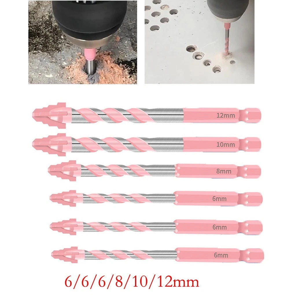 6X Glass Tile Punching Drill Bits Set for Eccentric Four Flute