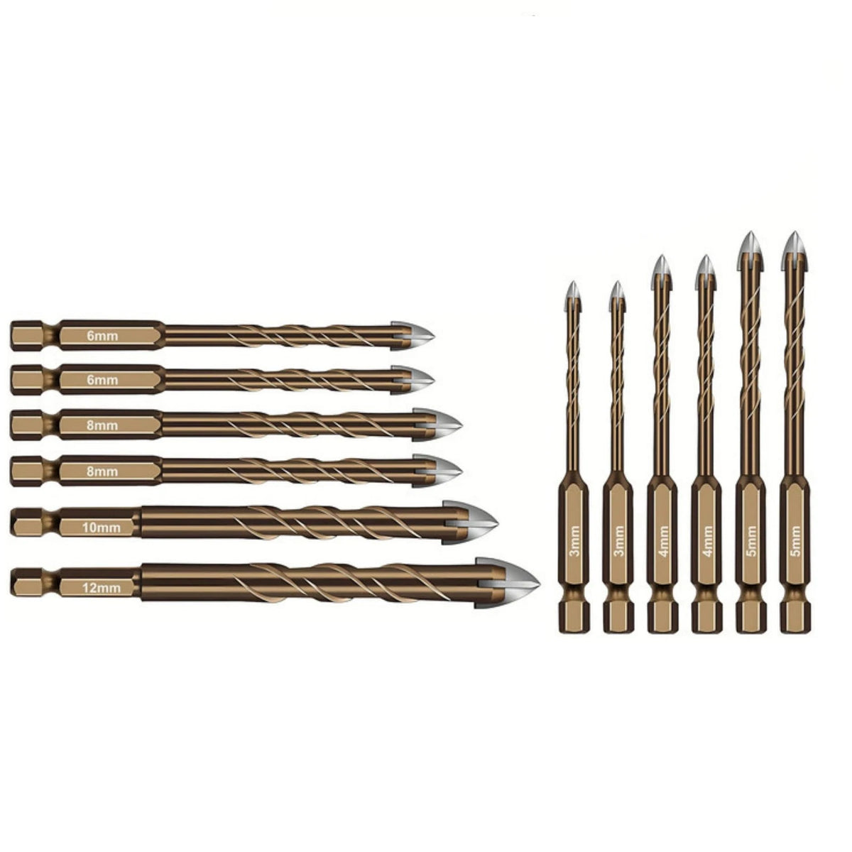 Set of 12 Carbide Drill Bits for Marble, Tile, Ceramic, Glass, Concrete