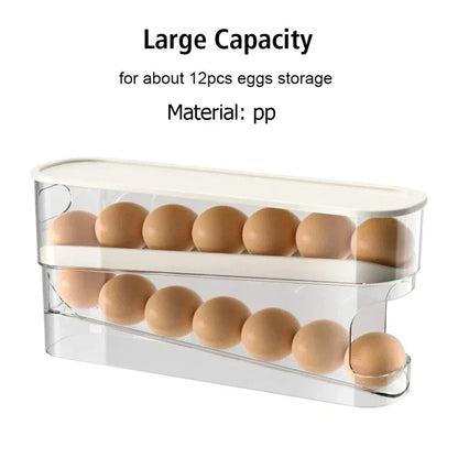 Egg Storage Holder for Refrigerator (Automatic Rolling, Space Saving)