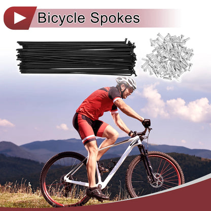Set 14G Bike Wheel Spokes 182mm Carbon Steel Black for Universal (All Years)