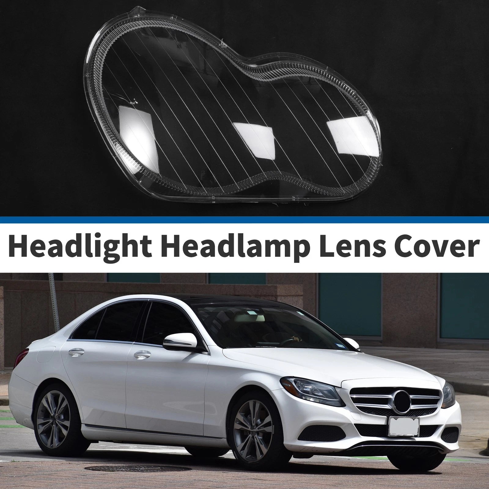 Headlight Lens Cover Front Right Replacement for Mercedes-Benz C-Class (2001–2017)