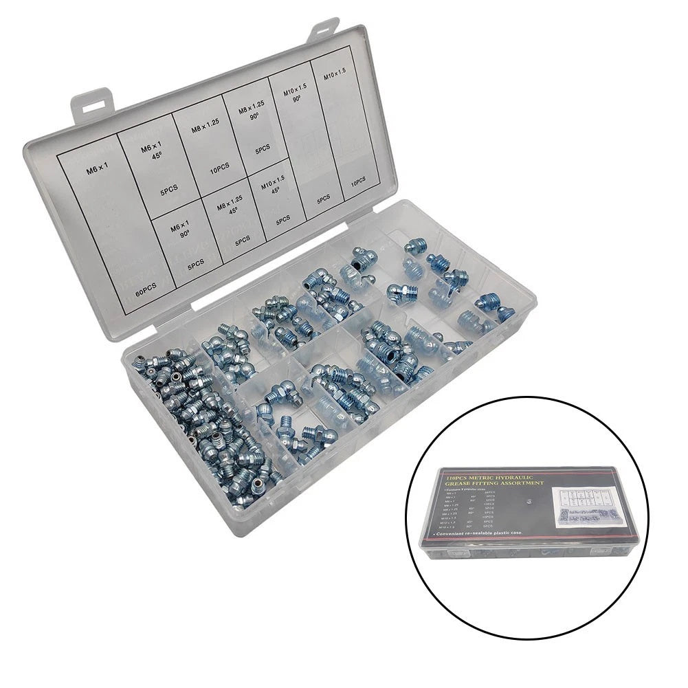 Set of 110 Nickel Plated Iron Grease Nipples for Efficient Lubrication