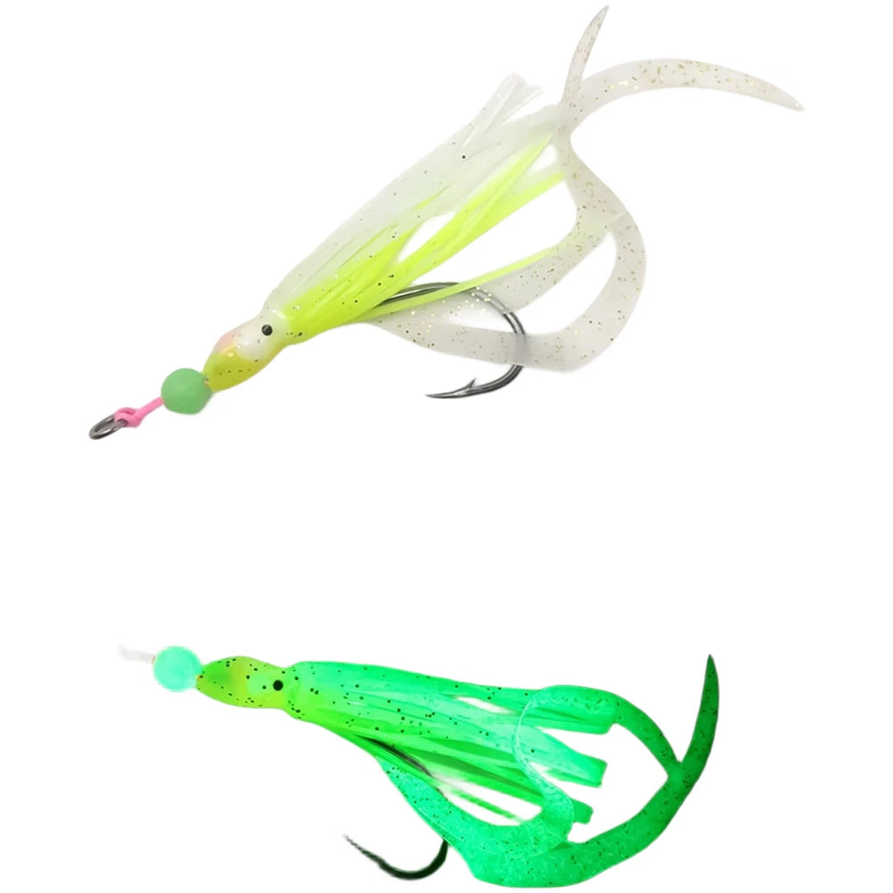 Squid Hook Glow in Dark Offset Shank with Silicone Tail (1.8cm Width)