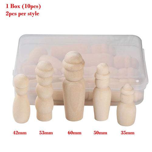 10Pcs Unpainted Wooden Peg Dolls Family Figures for Creative DIY Ornaments