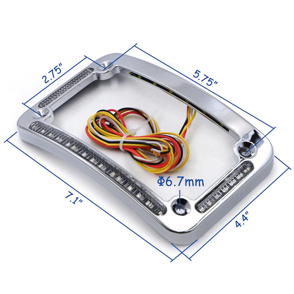 Dual LED Curved Motorcycle License Plate Frame for Motorcycle (Chrome)