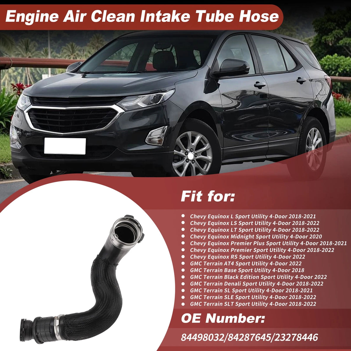 Engine Air Intake Tube Hose W/Clamp for Chevy Equinox (2018–2021)
