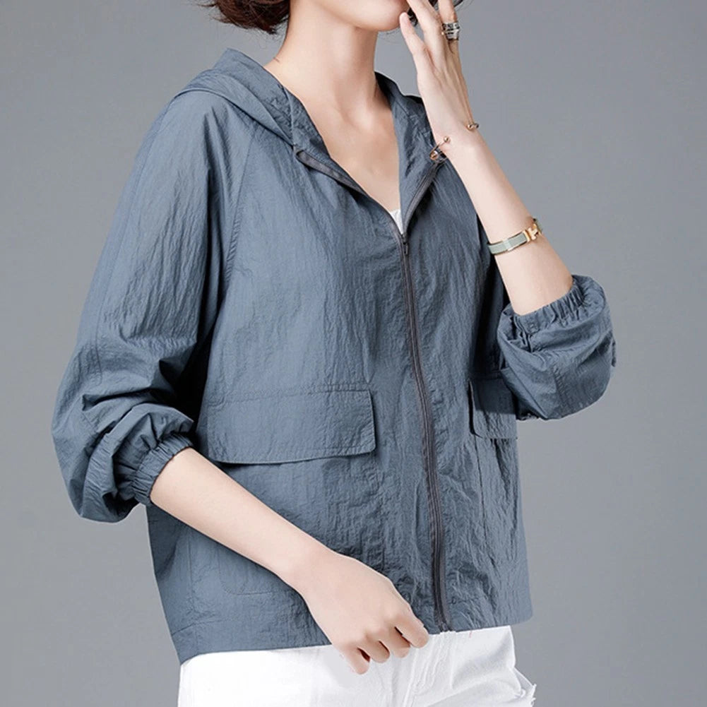 2X Plus Size Long Sleeve Sunscreen Jacket for Women