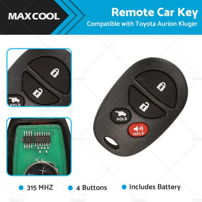 Remote Car Key 315 MHz for Toyota Aurion Kluger (2006–2013)