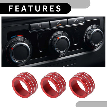 Set of 3 Rear AC Heat Temp Climate Switch Knob Covers for Dodge Durango (2011–2020) Red