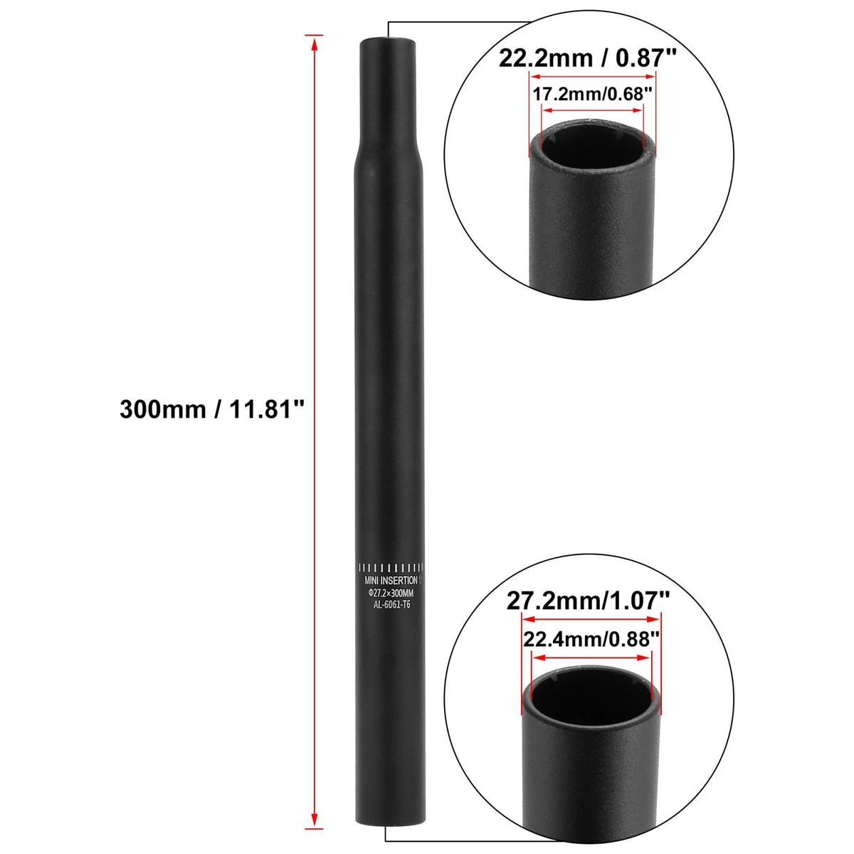 Aluminum Bicycle Seat Post 27.2x300mm Replacement for Seat Tube Black (—)