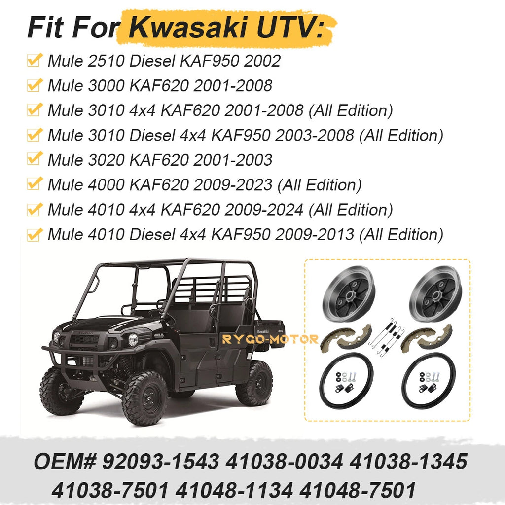 2PC Front Brake Drum & Shoes Kit for Kawasaki Mule 2510 3000 3010 3020 4000 4010