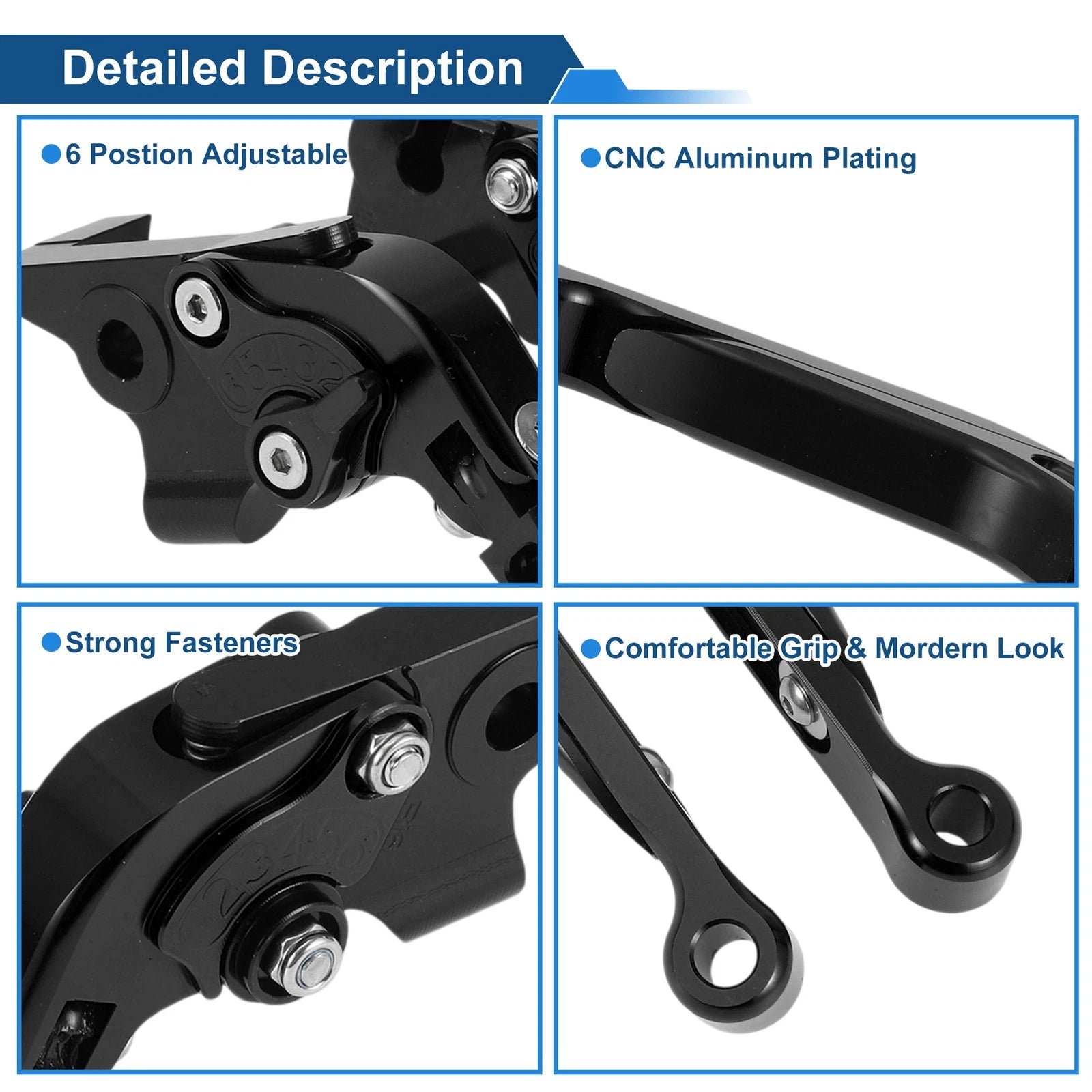 Adjustable Brake Clutch Levers for Yamaha MT-07 (2014–2022) - Solid Black, 1 Pair
