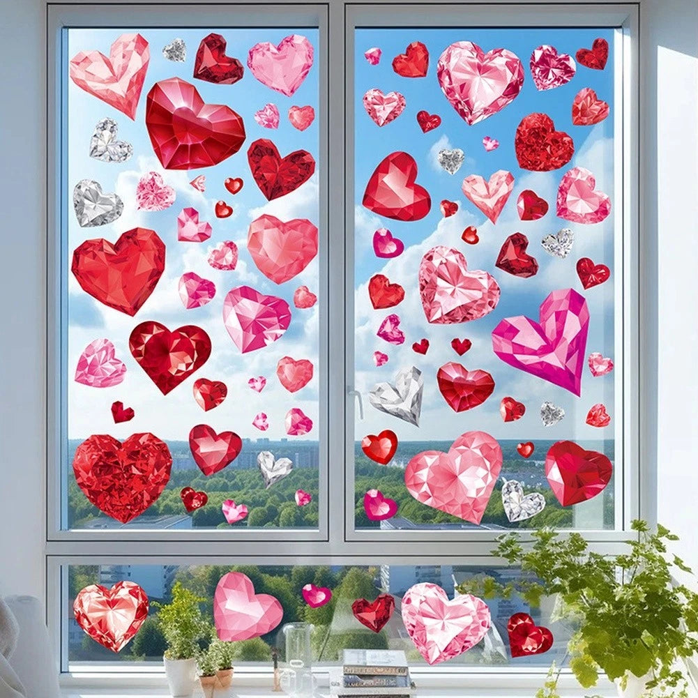 9 Sheets Red Heart Window Stickers for Valentine's Day Celebration
