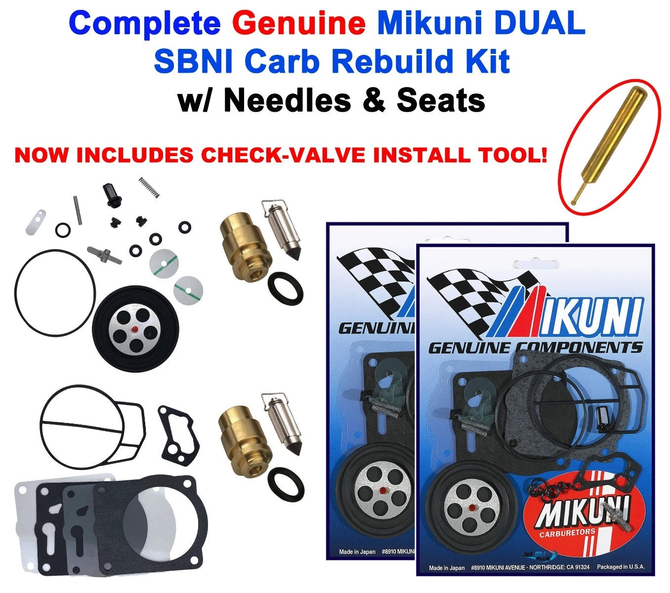 Mikuni Dual Carb Rebuild Kit & Needle Seat for Yamaha GP 800 800R (1998–2005)