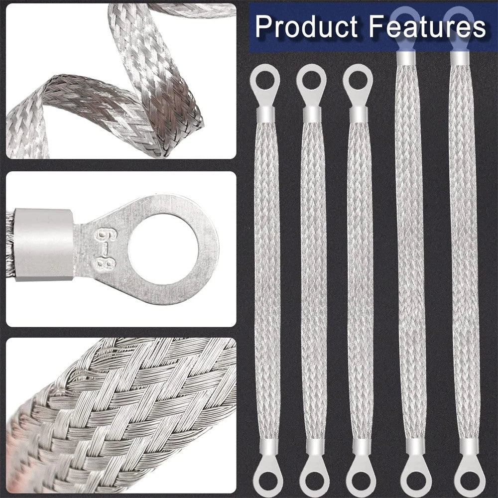 5x Universal Automotive Ground Strap Tinned Copper Car Engine Ground Strap Cable