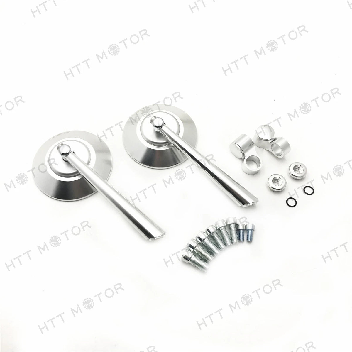 CNC Silver Round Rearview Side Mirrors for BMW KTM Motorcycles (10mm 8mm)