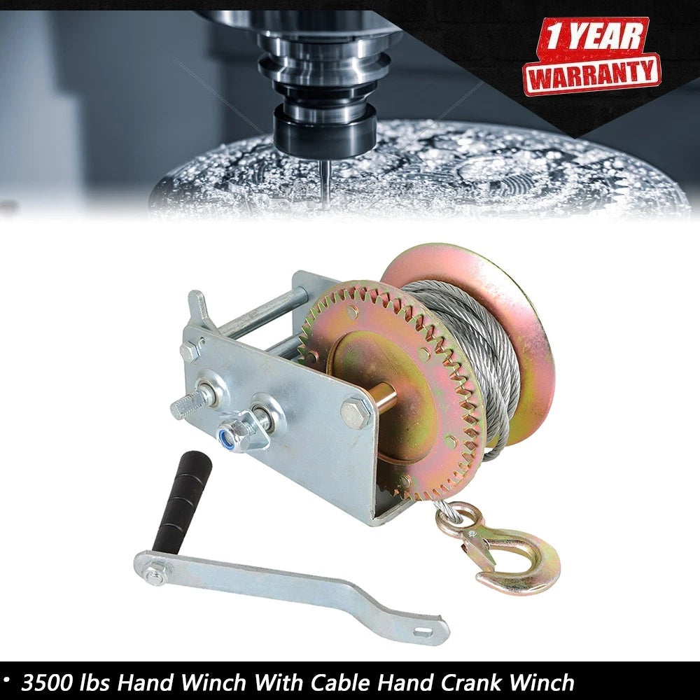 3500 lbs Hand Winch with Cable for Trailer Winch (Durable Hand Crank)