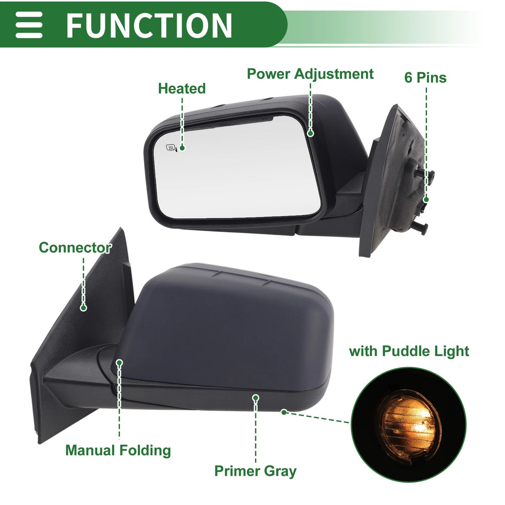 6 Pins Left Passenger Side Door Mirror for Ford Edge (2008–2010)