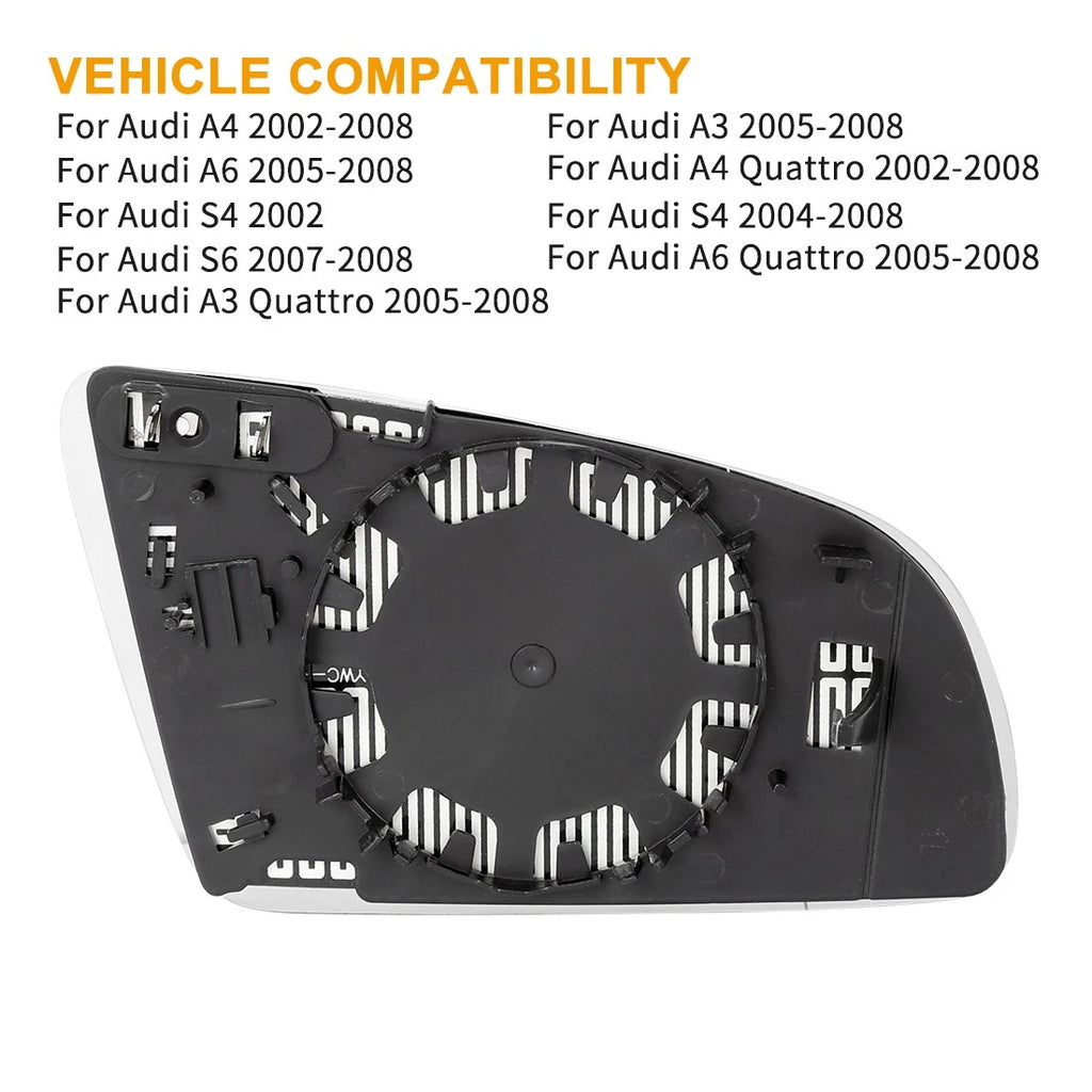Left Side Rearview Mirror Glass Heated with Backing for Audi S4 (2004–2008)