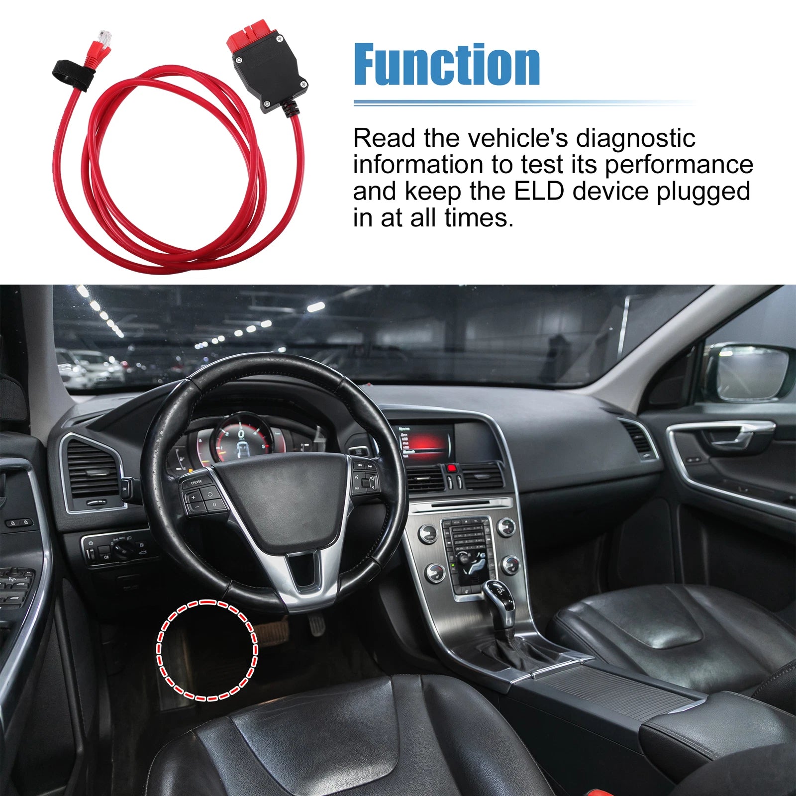 OBD Cable Adapter for Volvo Vehicles (2016) - Black Red Plastic