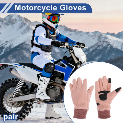 Full Finger Cycling Gloves for Women Mountain Biking Double Fleece Pink