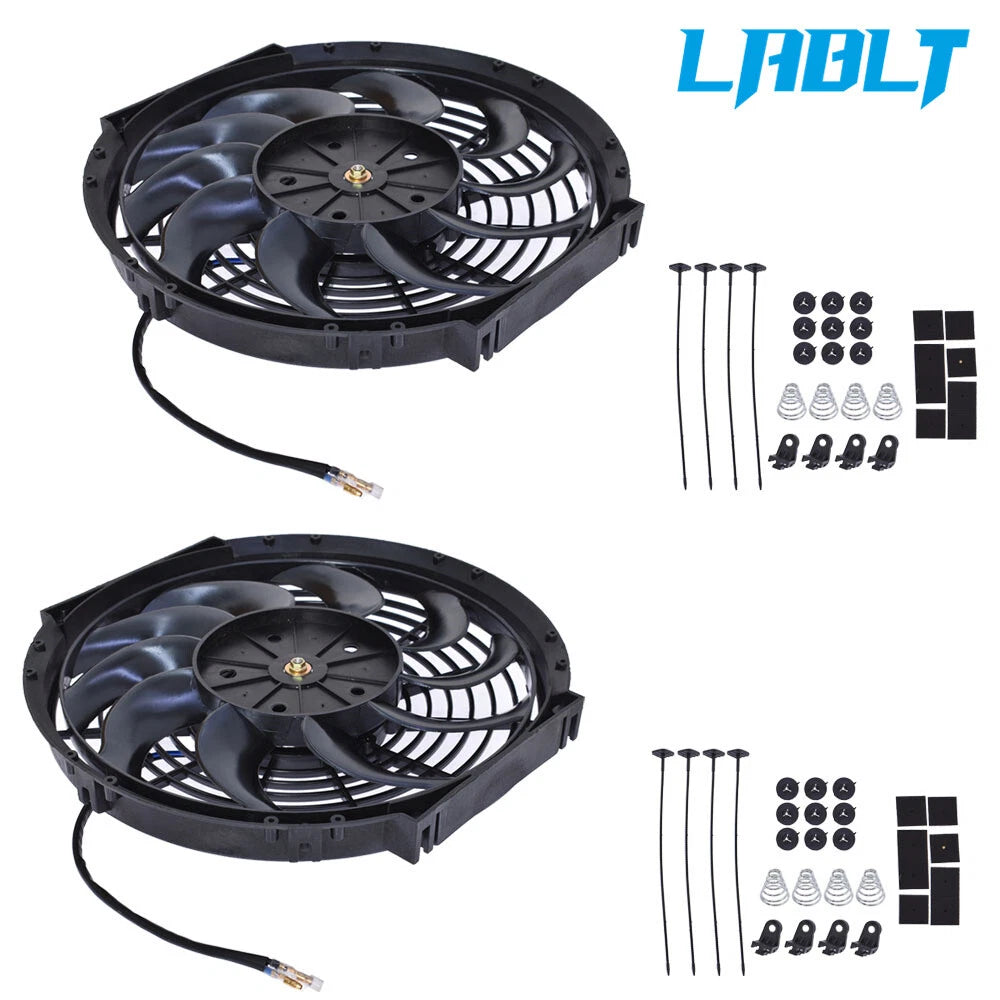 2X Electric Radiator Cooling Fan & Thermostat Mount Kit Universal
