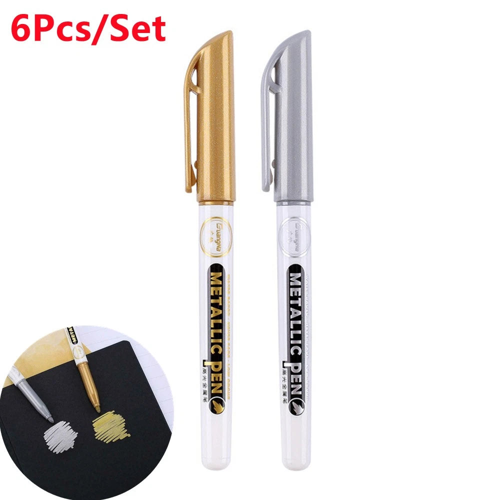 Set of 6 Metallic Permanent Markers for Epoxy Resin Art