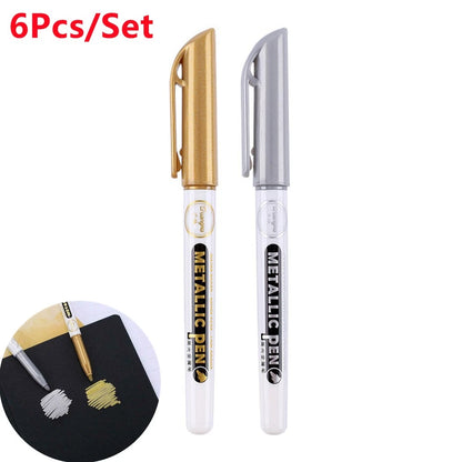 Set of 6 Metallic Permanent Markers for Epoxy Resin Art