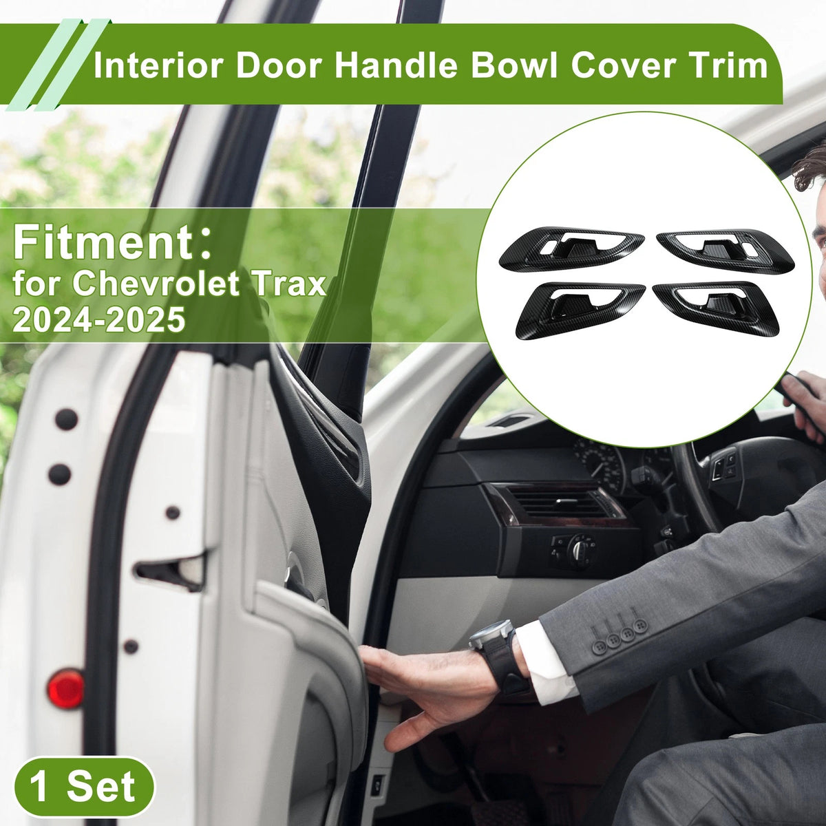 Interior Door Handle Bowl Cover Trim Set for Chevrolet Trax Carbon Fiber Black (2016–2024)