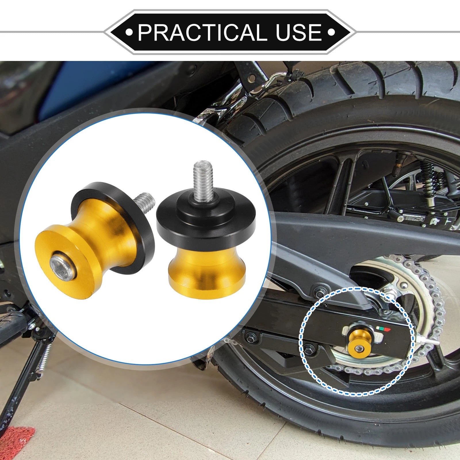 Swingarm Spools 6mm CNC Replacement Pair for Motorbike (Gold)